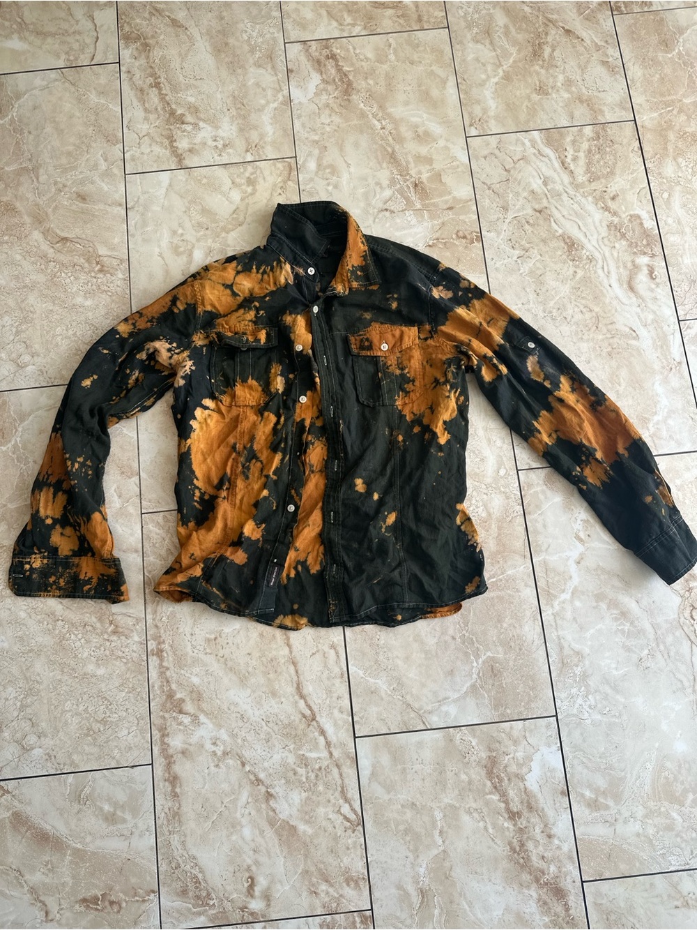 Michael Kors Black and Orange Tie-Dye Button-Front Shirt Jacket